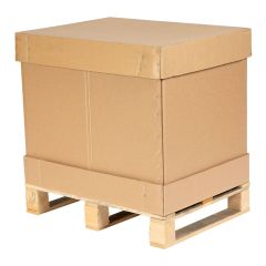 CARDBOARD PALLET BOX DOUBLE WALL FULL EUROPA C/W WOODEN PALLET,TRAY, CAP & SLEEVE 1170X770X660MM