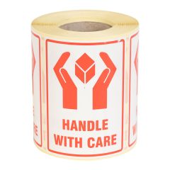 HANDLE WITH CARE LABELS 108X79MM (500 PER ROLL)