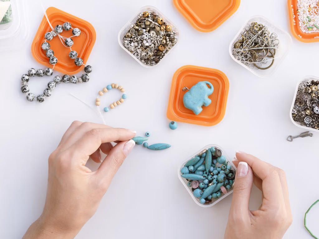 Image of home made earrings being made