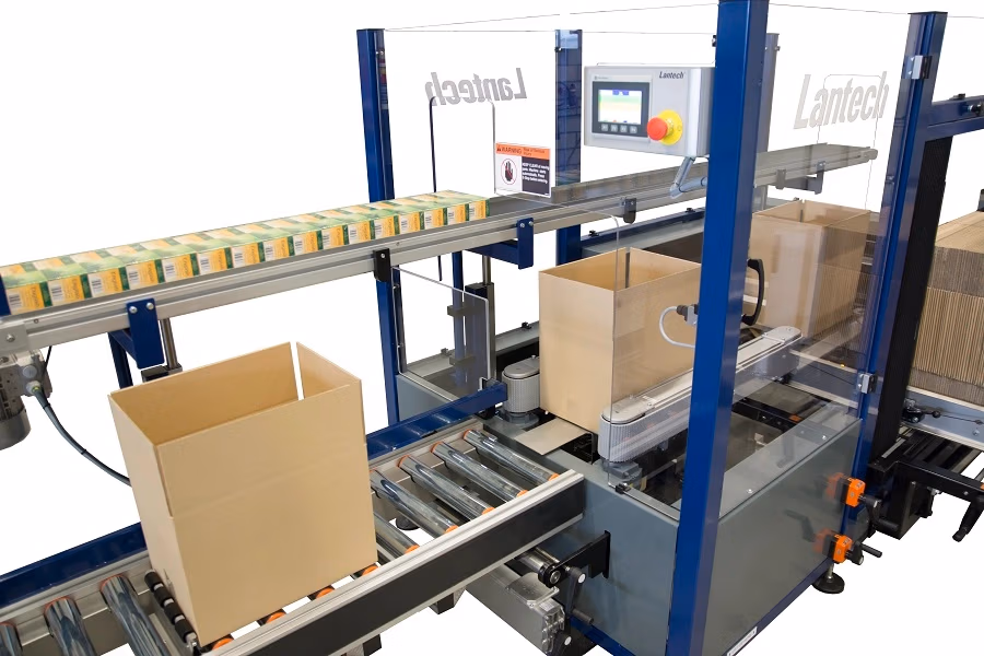 Lantech machinery processing boxes