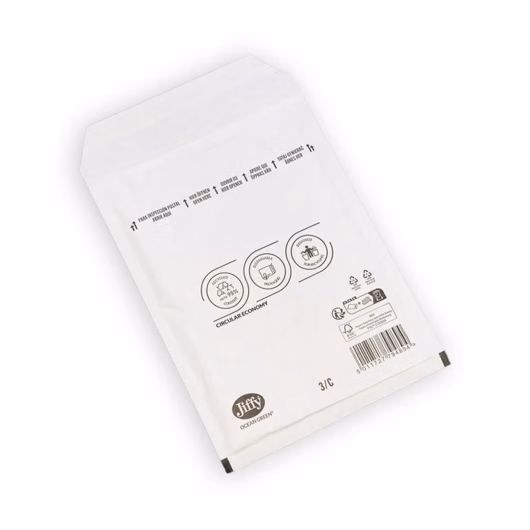 Jiffy Ocean Green Padded Mailing Bag on a white surface