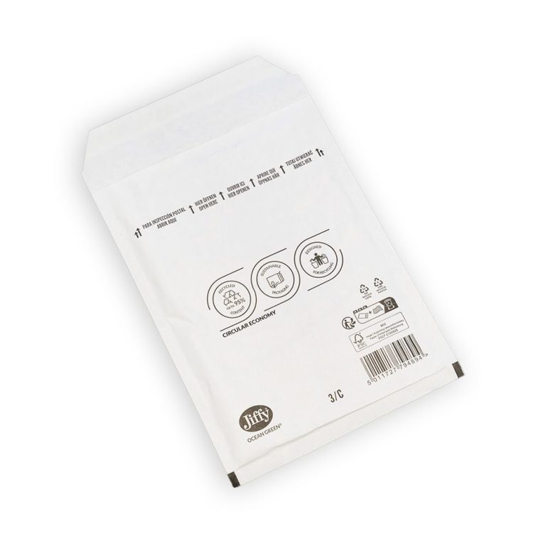 Jiffy Ocean Green Padded Mailing Bag on a white surface