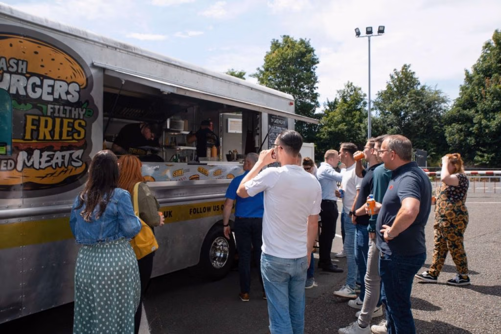 Queue for burger van at Springpack 50 year celebration