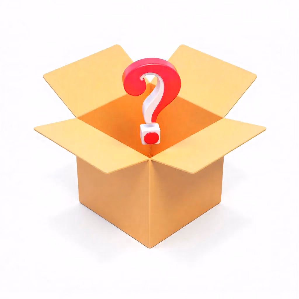 Cardboard box graphic with question mark